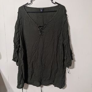 Green boho women's blouse